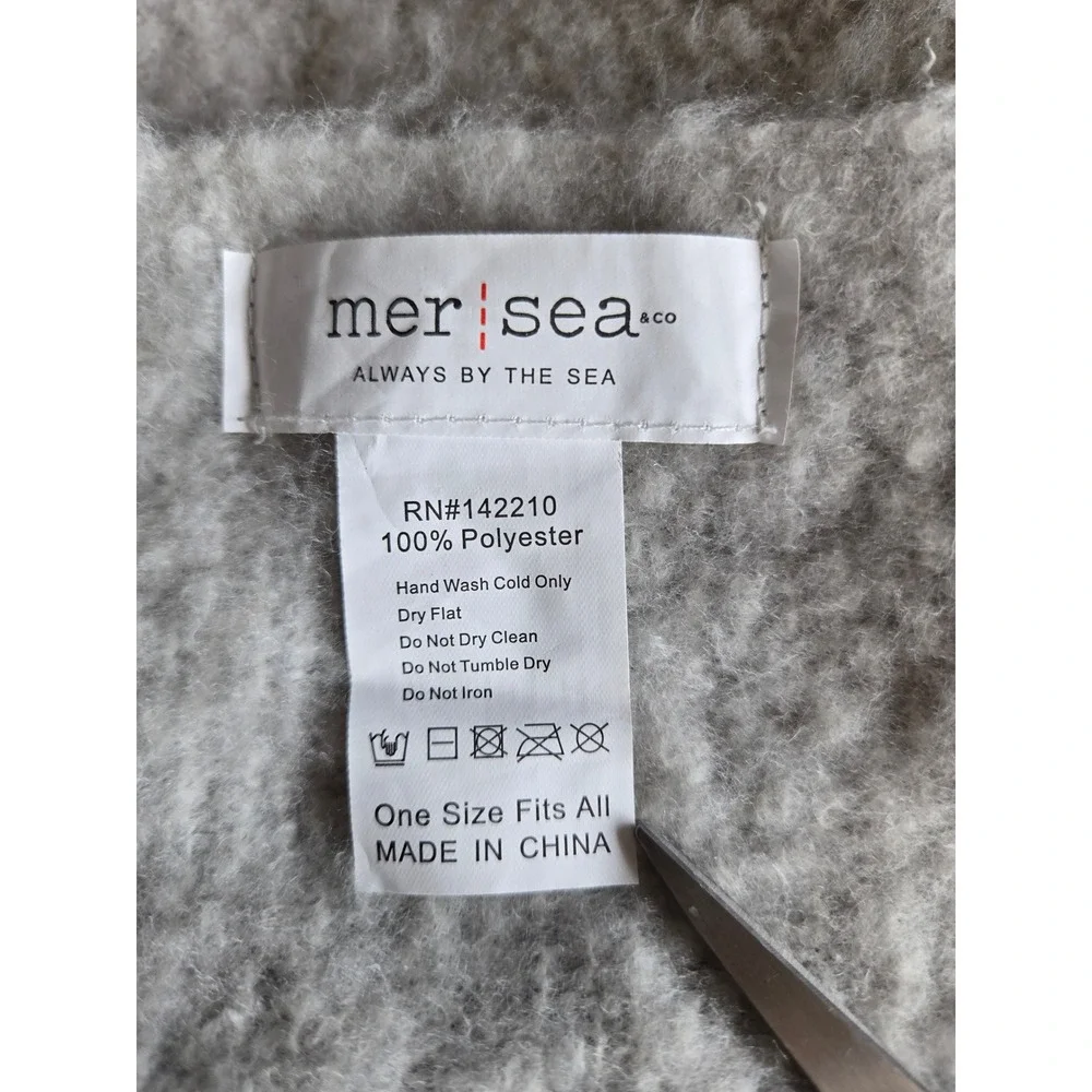 Mer Sea Gray Fuzzy Fringe Blanket Scarf Wrap Cozy Coastal Minimalist Skandi